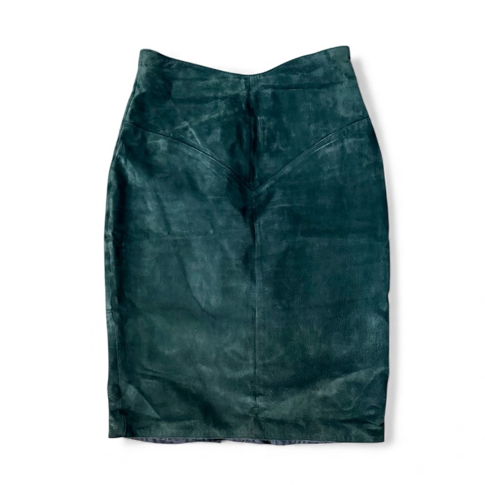 VTG Georgetown Leather Emerald Green Western Style Suede Suit Skirt, sz. 5/6